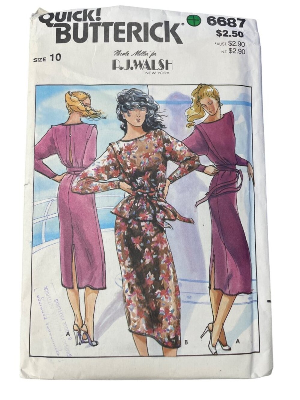 Vintage 80s Butterick Quick 6687 Pattern Size 10 Dress Top Belt Skirt UNCUT